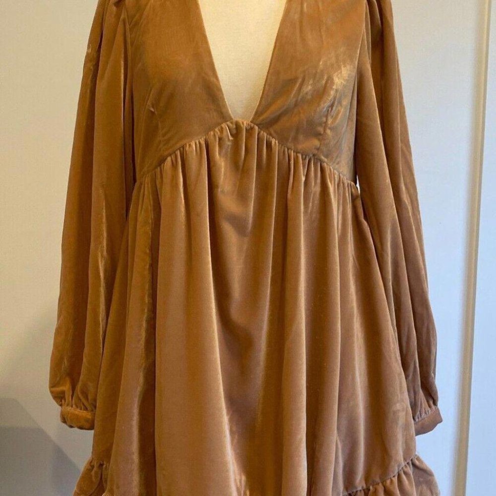 054Free People Dress Estella Babydoll Mini Dress, Pink Petal Velvet Sizes XS & S - Picture 5 of 10